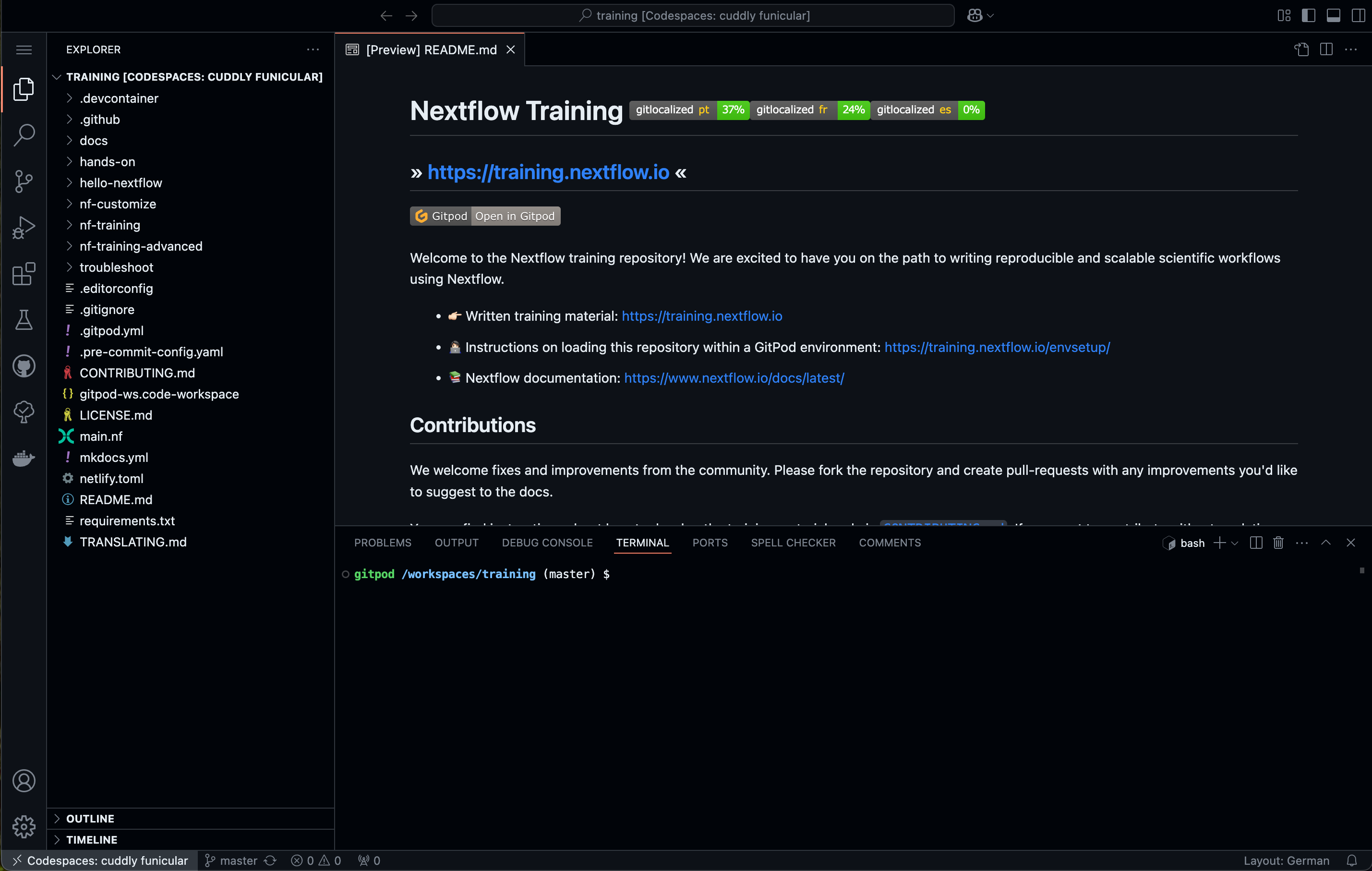 GitHub Codespaces 시작 화면
