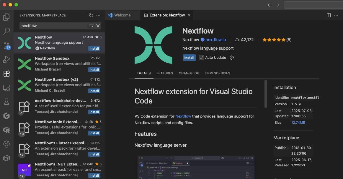 Nextflow 확장 기능 설치